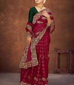 Magenta color embroidered rimzhim patta saree with banglori silk blouse