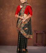 Mehandi color embroidered rimzhim patta saree with banglori silk blouse