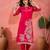 Women's dark rani pink & white floral printed kurta with trousers & dupatta