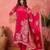 Women's dark rani pink & white floral printed kurta with trousers & dupatta