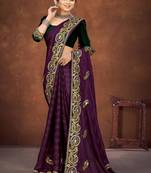 Purple color embroidered rimzhim patta saree with banglori silk blouse