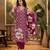 Women's wine & light pink chervon printed kurta with trousers & dupatta