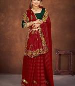 Red color embroidered rimzhim patta saree with banglori silk blouse