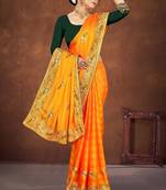 Yellow color embroidered rimzhim patta saree with banglori silk blouse