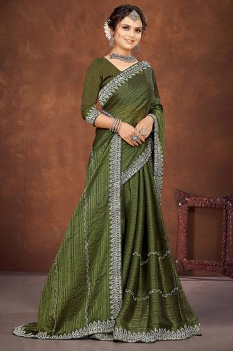 Light green color siroxi stone work rimzhim patta saree with banglori silk blouse