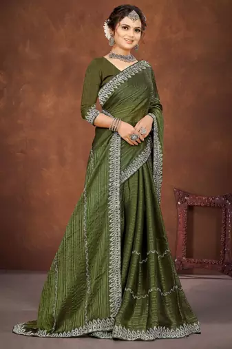 Light green color siroxi stone work rimzhim patta saree with banglori silk blouse