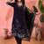 Women's navy blue & white floral printed kurta with trousers & dupatta
