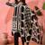 Women's black & beige geometric printed kurta with trousers & dupatta