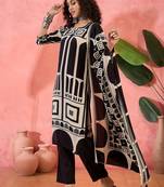 Women's black & beige geometric printed kurta with trousers & dupatta