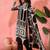 Women's black & beige geometric printed kurta with trousers & dupatta
