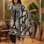 Women's dark teal blue & beige geometric printed kurta with trousers & dupatta