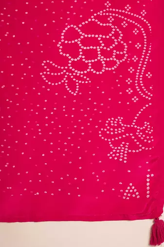 Women's magenta pink & white bandhani printed kurta with trousers & dupatta