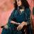 Women's bottle green floral printed kurta with trousers & dupatta