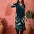 Women's dark teal blue floral printed kurta with trousers & dupatta