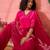 Women's magenta & cream floral printed kurta with trousers & dupatta