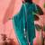 Women's teal blue & cream floral printed kurta with trousers & dupatta