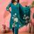 Women's teal blue & cream floral printed kurta with trousers & dupatta