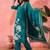 Women's teal blue & cream floral printed kurta with trousers & dupatta