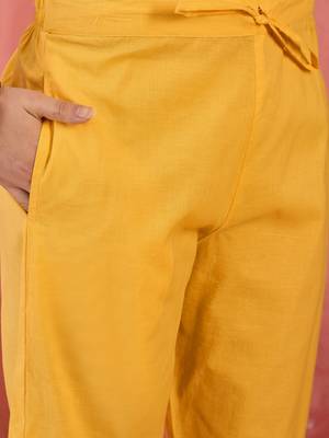 Women's yellow & white floral printed kurta with trousers & dupatta 2