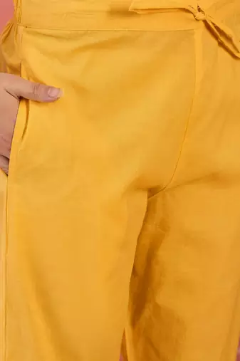 Women's yellow & white floral printed kurta with trousers & dupatta