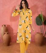 Women's yellow & white floral printed kurta with trousers & dupatta