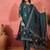 Women's teal blue & white floral printed kurta with trousers & dupatta