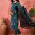 Women's teal blue & white floral printed kurta with trousers & dupatta
