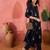 Women's navy blue & white floral printed kurta with trousers & dupatta