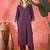 Women's wine pink v-neck embroidered kurta with trousers & dupatta
