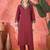 Women's maroon v-neck embroidered kurta with trousers & dupatta