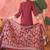 Women's maroon v-neck embroidered kurta with trousers & dupatta