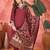 Women's maroon v-neck embroidered kurta with trousers & dupatta
