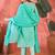 Women's sky blue & whitev-neck embroidered printed kurta with trousers & dupatta