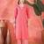Women's peach & white v-neck embroidered printed kurta with trousers & dupatta