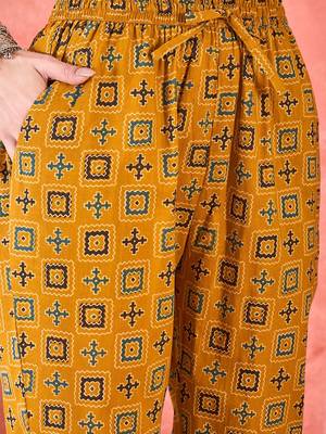 Women's mustard & brown ethnic motifs printed kurta with trousers & dupatta 2