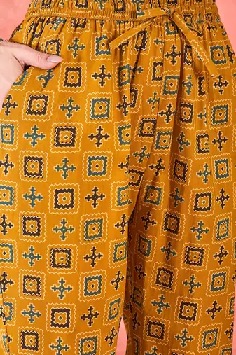 Women's mustard & brown ethnic motifs printed kurta with trousers & dupatta