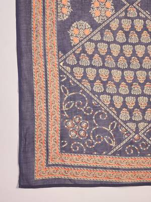 Women's navy blue & orange ethnic motifs printed kurta with trousers & dupatta 3