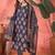 Women's navy blue & orange ethnic motifs printed kurta with trousers & dupatta