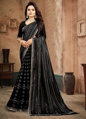 Black siroski stone work rimzhim patta saree with blouse 1