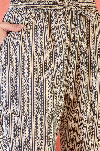 Women's dark blue & beige paisley printed kurta with trousers & dupatta