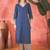 Women's dark blue & beige paisley printed kurta with trousers & dupatta