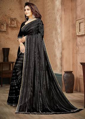 Black siroski stone work rimzhim patta saree with blouse 2