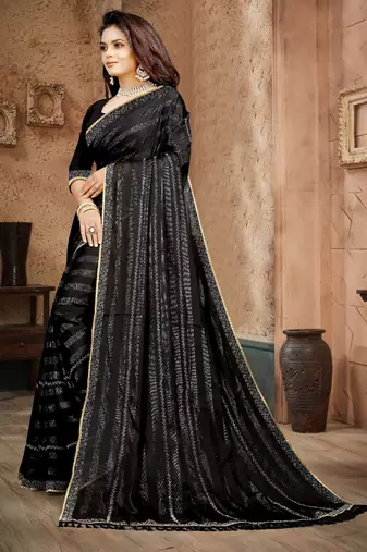 Black color siroski stone work rimzhim patta saree with  blouse