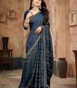 Blue color siroski stone work rimzhim patta saree with  blouse