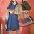 Women's dark blue & beige paisley printed kurta with trousers & dupatta