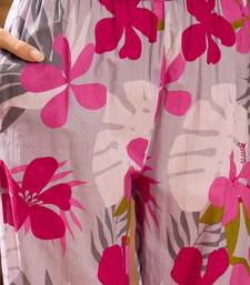 Women's grey & pink floral printed a-line kurta with trousers