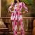 Women's grey & pink floral printed a-line kurta with trousers
