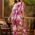 Women's grey & pink floral printed a-line kurta with trousers