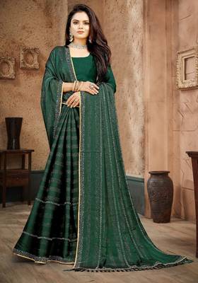 Green color siroski stone work rimzhim patta saree with  blouse 1