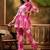 Women's pink & white floral printed a-line kurta with trousers